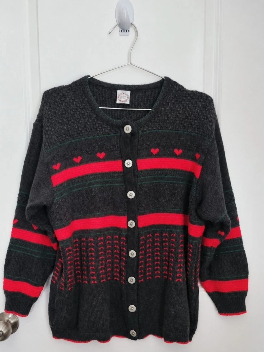Vintage St Peter Trachten Womens L Wool Cardigan Austrian Bavarian Hearts